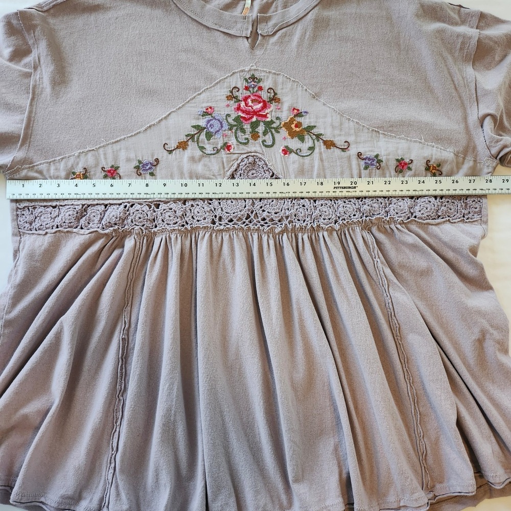 Free People Kennedy Tunic Embroidered Babydoll Top Shirt Crochet Lace Womens XL - Picture 8 of 8